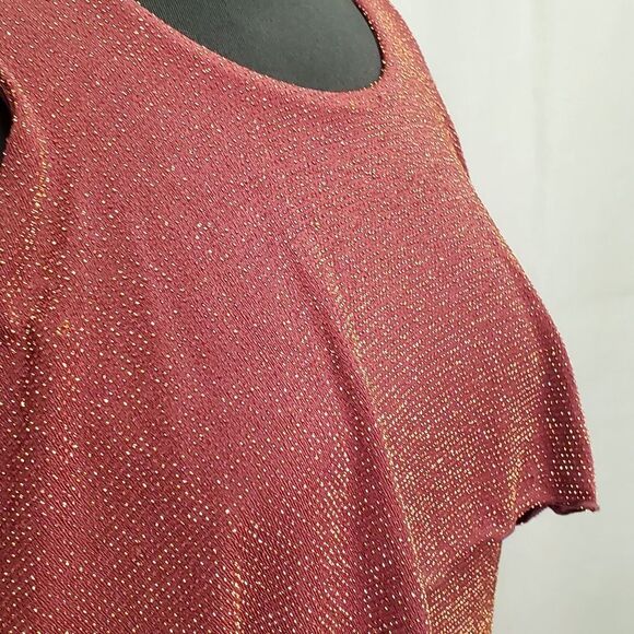 Michael Kors Iridescent Spark Burgundy Cold Shoulders Long Sleeves Blouse Size S - Picture 4 of 7